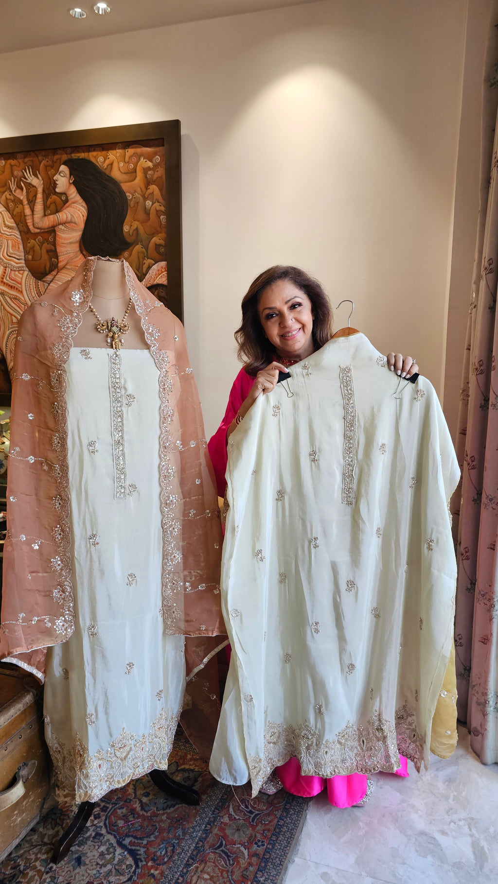 Stunning Tissue Unstitched Suit With Hand Embroidery