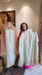 Stunning Tissue Unstitched Suit With Hand Embroidery