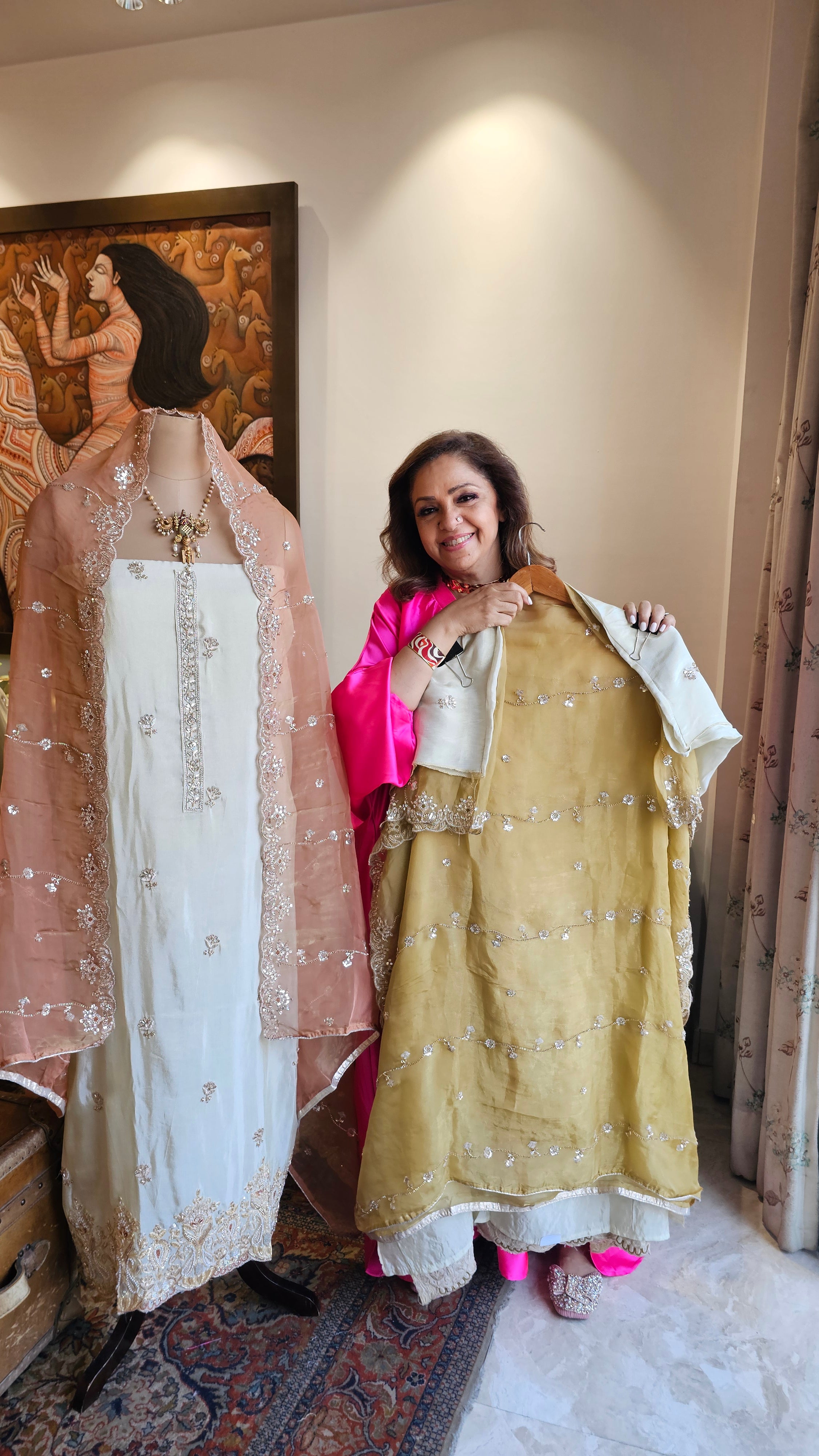 Stunning Tissue Unstitched Suit With Hand Embroidery
