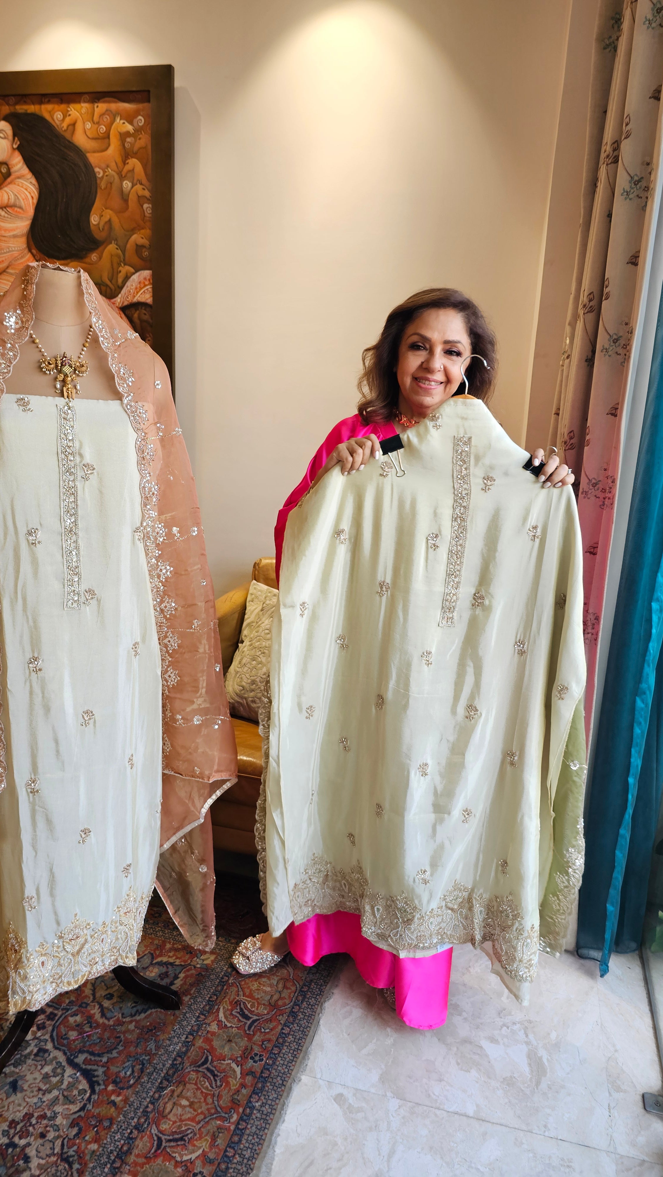 Stunning Tissue Unstitched Suit With Hand Embroidery