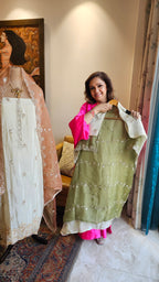 Stunning Tissue Unstitched Suit With Hand Embroidery