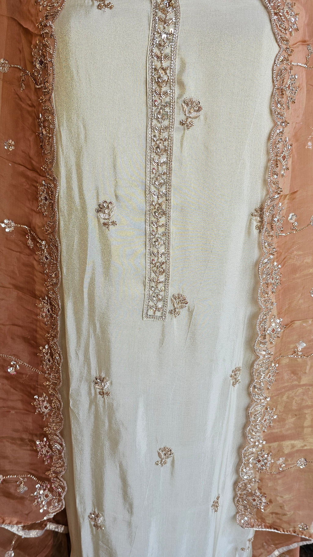 Stunning Tissue Unstitched Suit With Hand Embroidery
