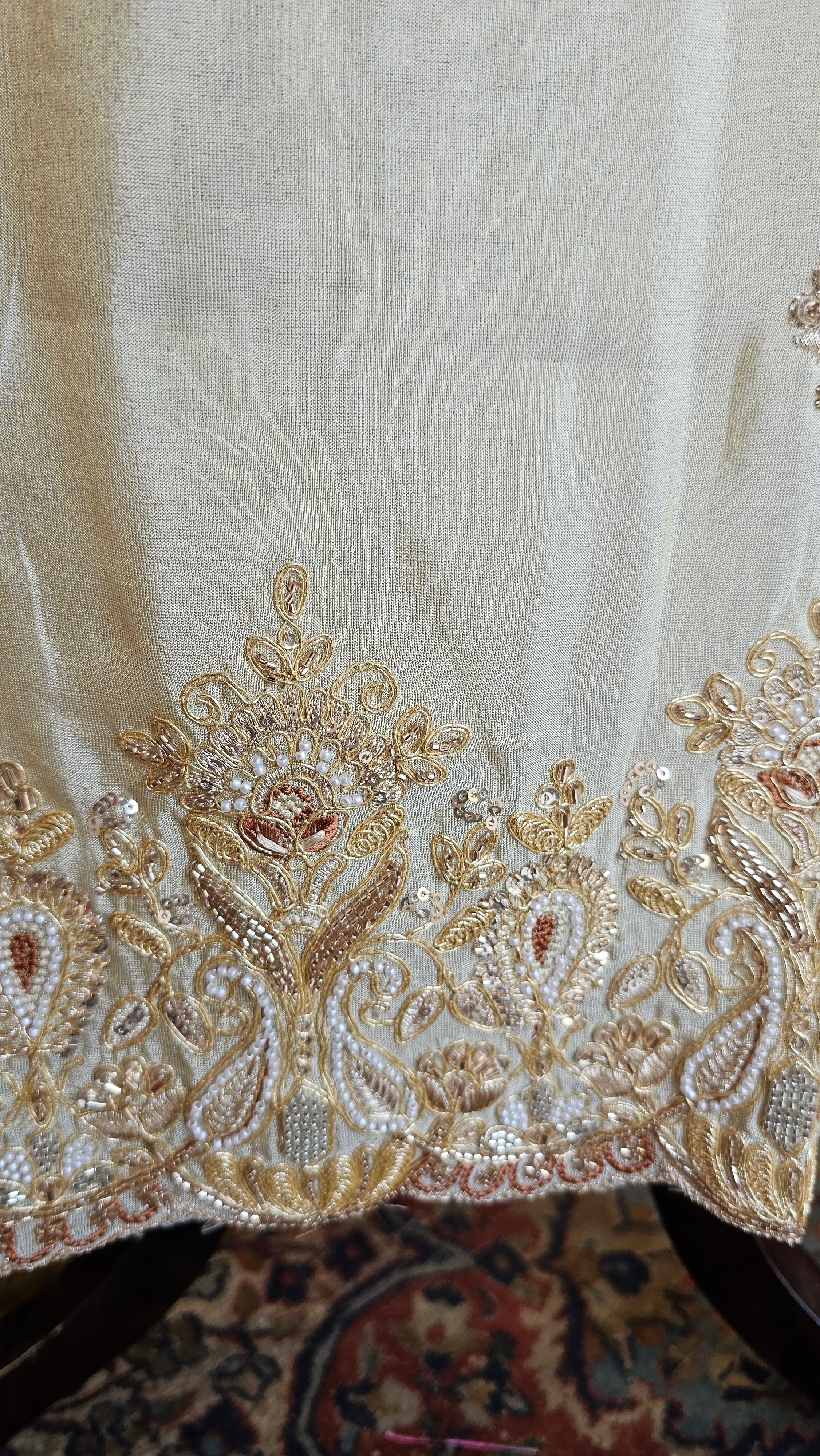 Stunning Tissue Unstitched Suit With Hand Embroidery