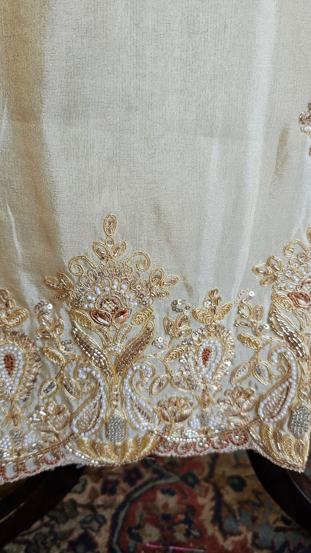 Stunning Tissue Unstitched Suit With Hand Embroidery