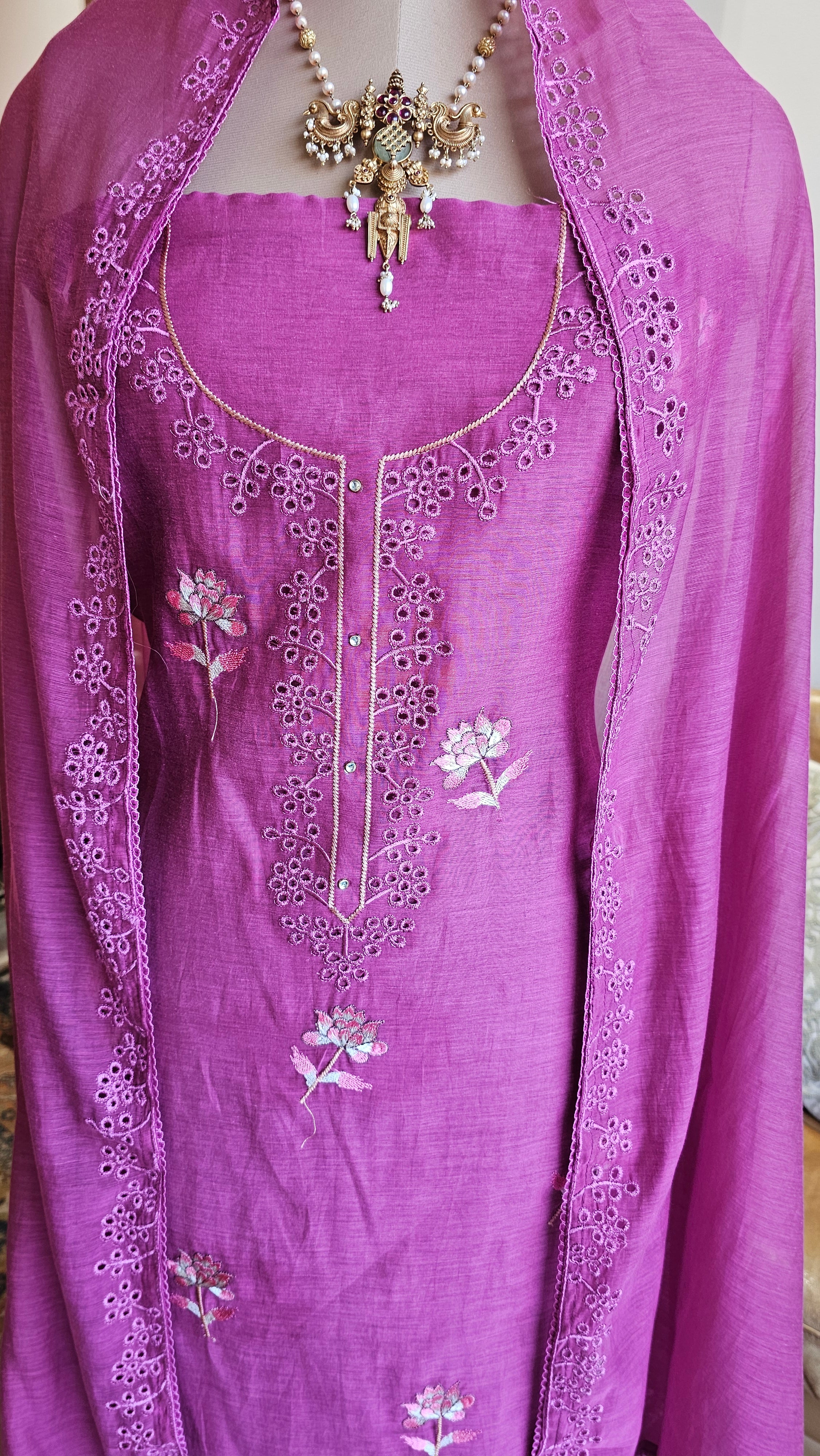 Beautiful Cotton Mul Unstitched Suit With Embroidery Work