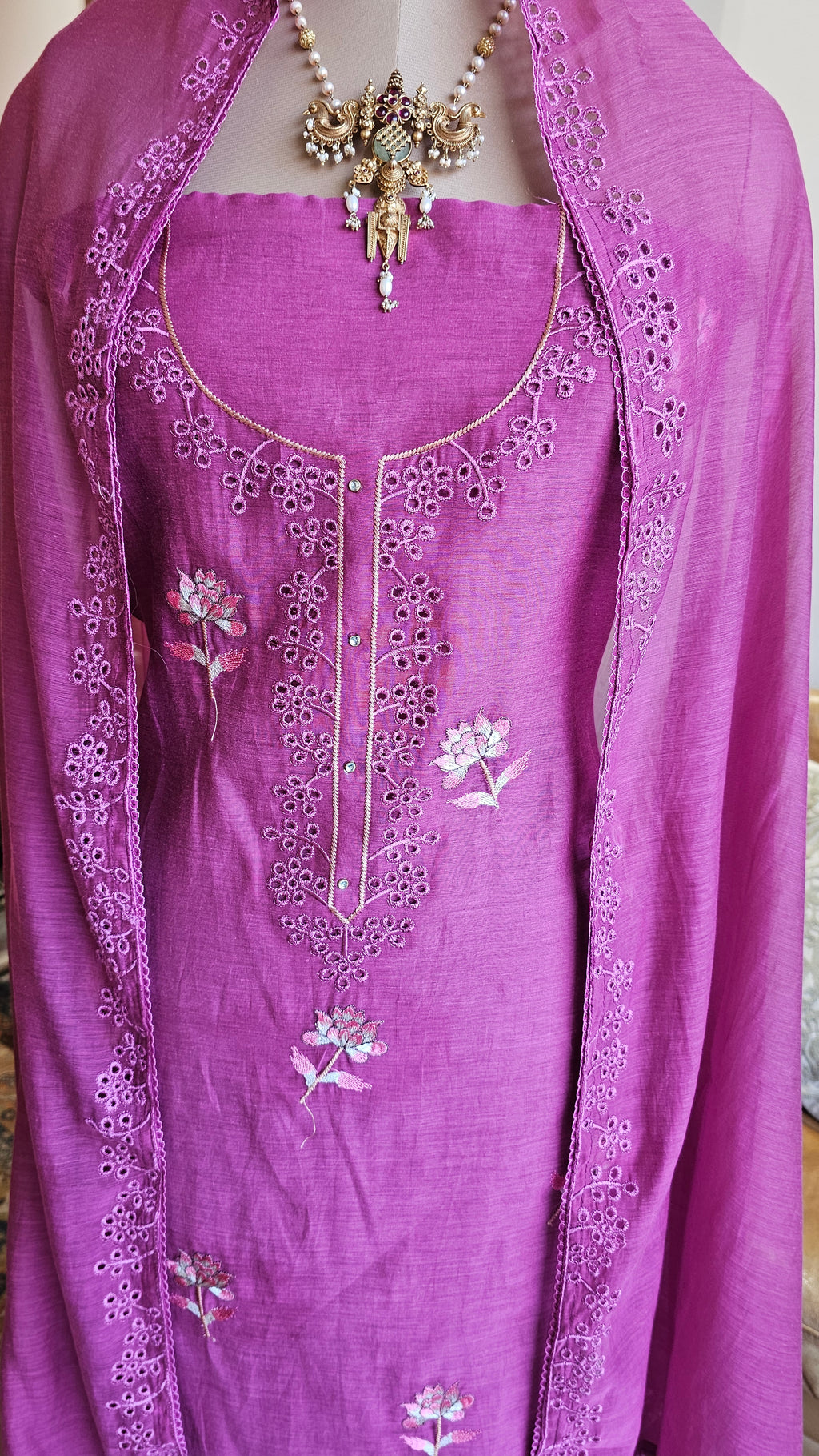 Beautiful Cotton Mul Unstitched Suit With Embroidery Work