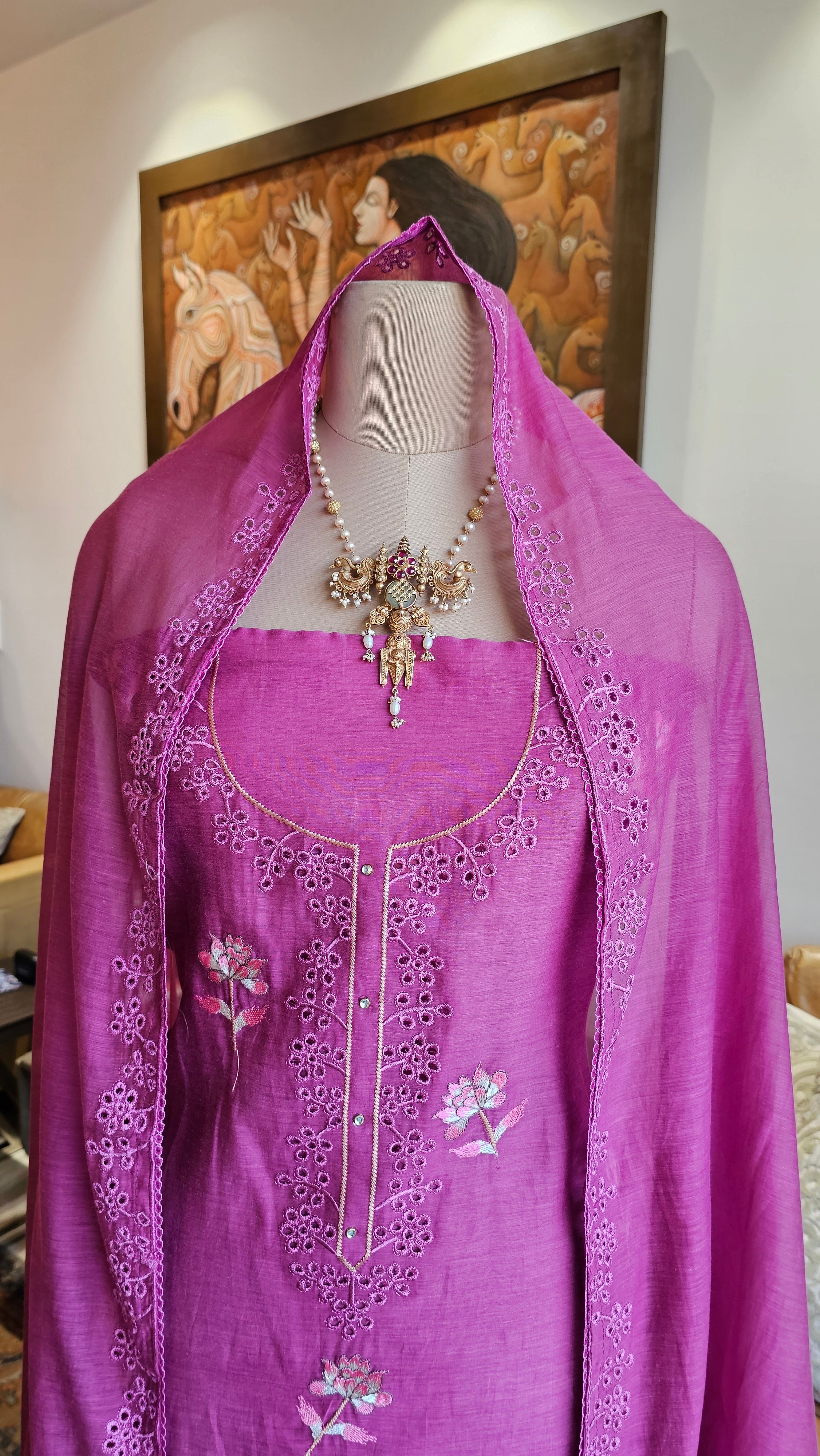 Beautiful Cotton Mul Unstitched Suit With Embroidery Work