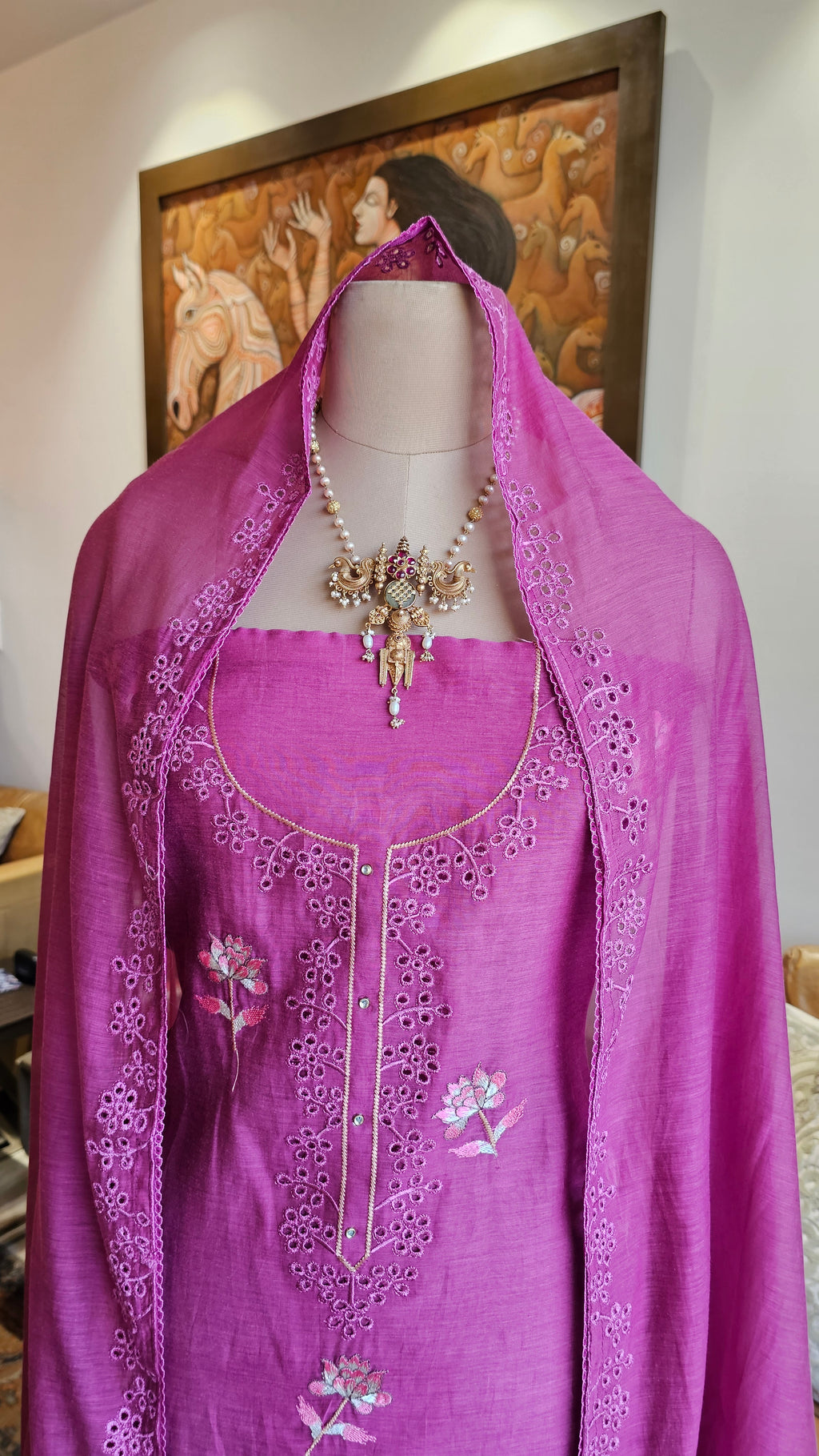 Beautiful Cotton Mul Unstitched Suit With Embroidery Work
