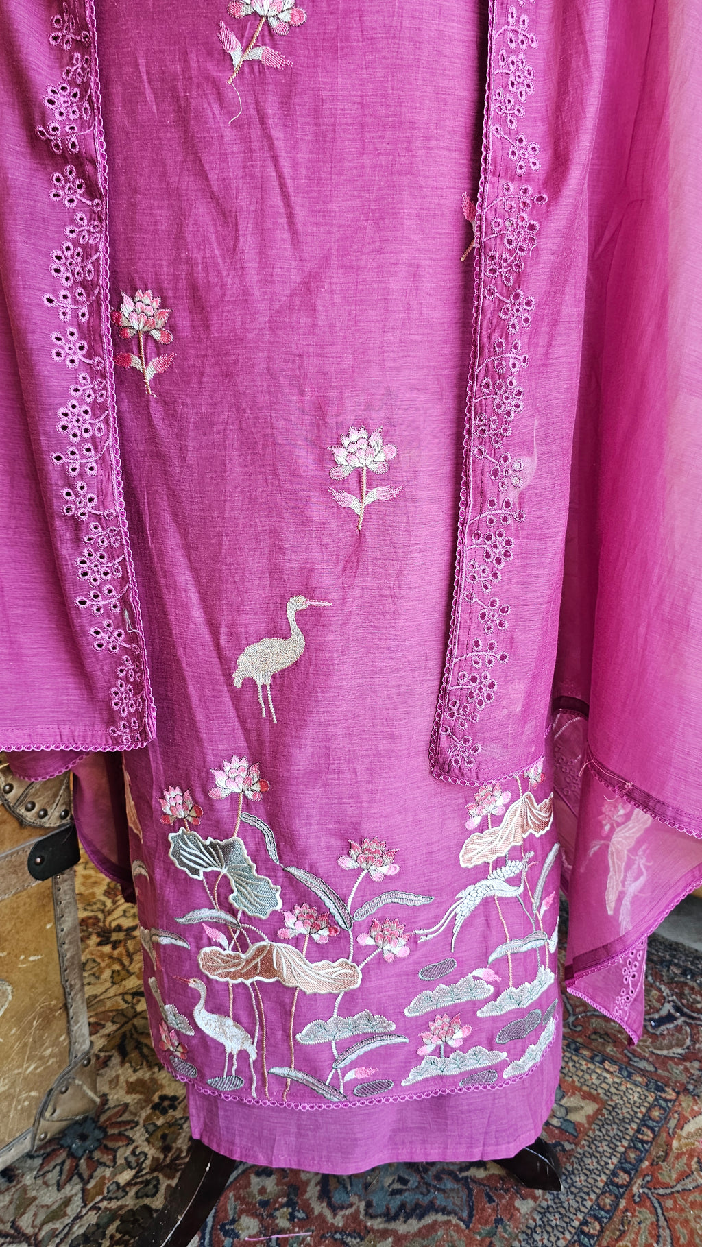 Beautiful Cotton Mul Unstitched Suit With Embroidery Work