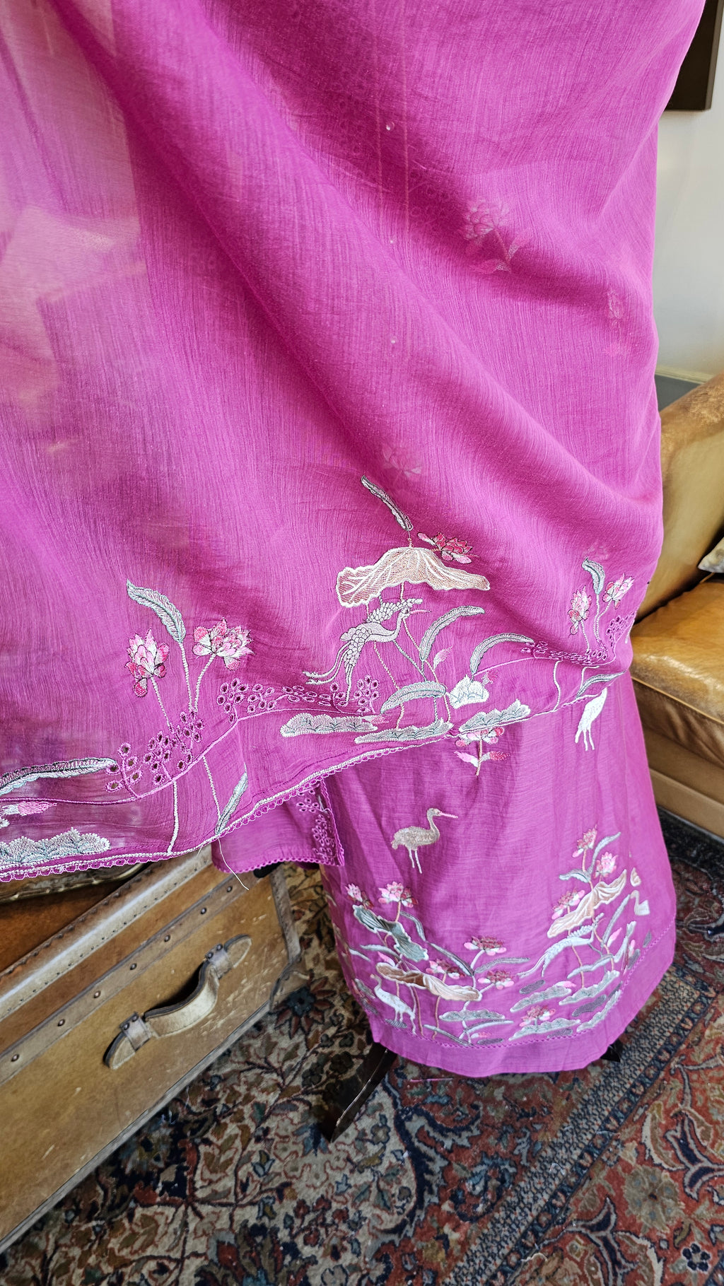 Beautiful Cotton Mul Unstitched Suit With Embroidery Work