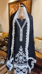 Beautiful Cotton Unstitched Suit With Lace, Pearl & Sequins Work