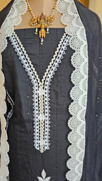 Beautiful Cotton Unstitched Suit With Lace, Pearl & Sequins Work