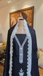 Beautiful Cotton Unstitched Suit With Lace, Pearl & Sequins Work