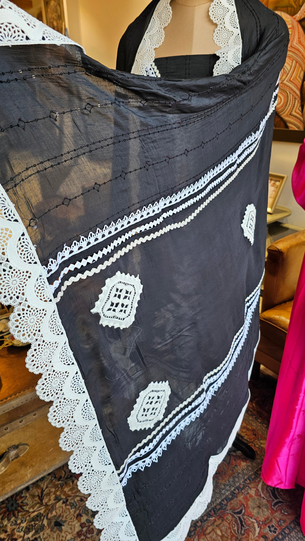 Beautiful Cotton Unstitched Suit With Lace, Pearl & Sequins Work