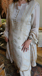 Pure Jaali Tissue Outfit with Gota Embroidered Kurta, Dupatta & Farshi Salwar