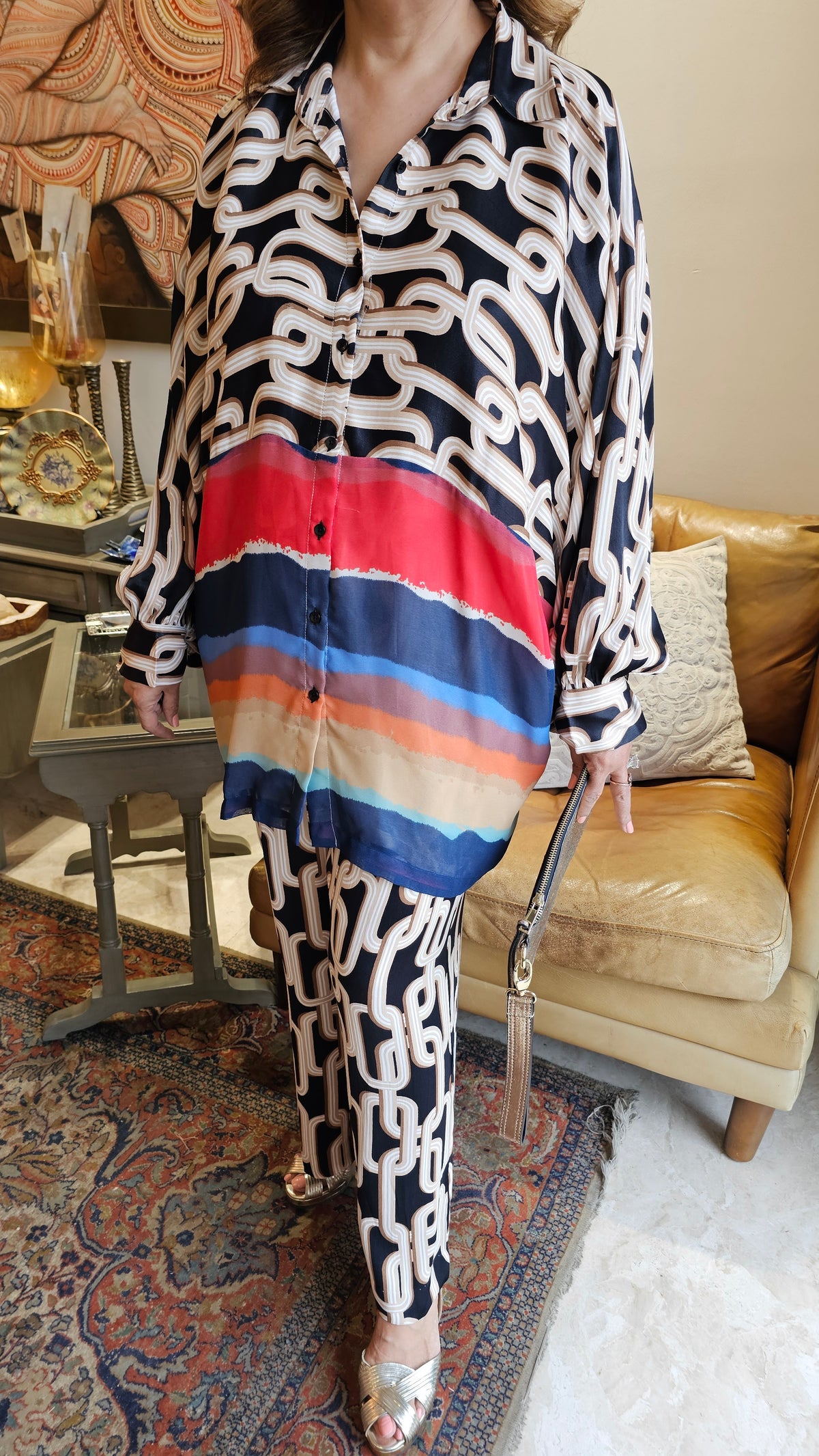 Cotton Crepe Chain Pattern Anti-Fit Outfit