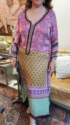 Beautiful Digital Printed Satin fabric Outfit with Kaftan Embellished with Lace Work