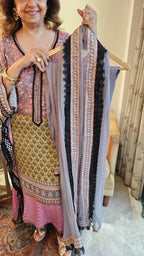 Beautiful Digital Printed Satin fabric Outfit with Kaftan Embellished with Lace Work