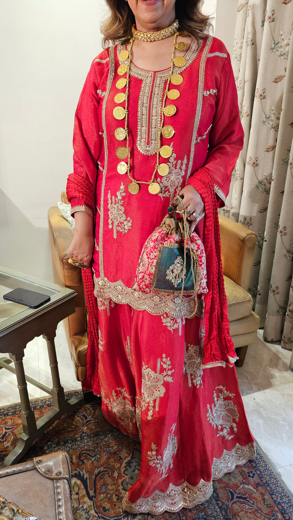 Beautiful Tissue Fabric Suit with Palazzo Embellished with Zari Work