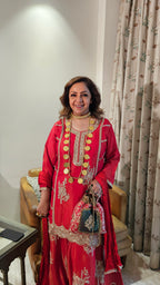 Beautiful Tissue Fabric Suit with Palazzo Embellished with Zari Work