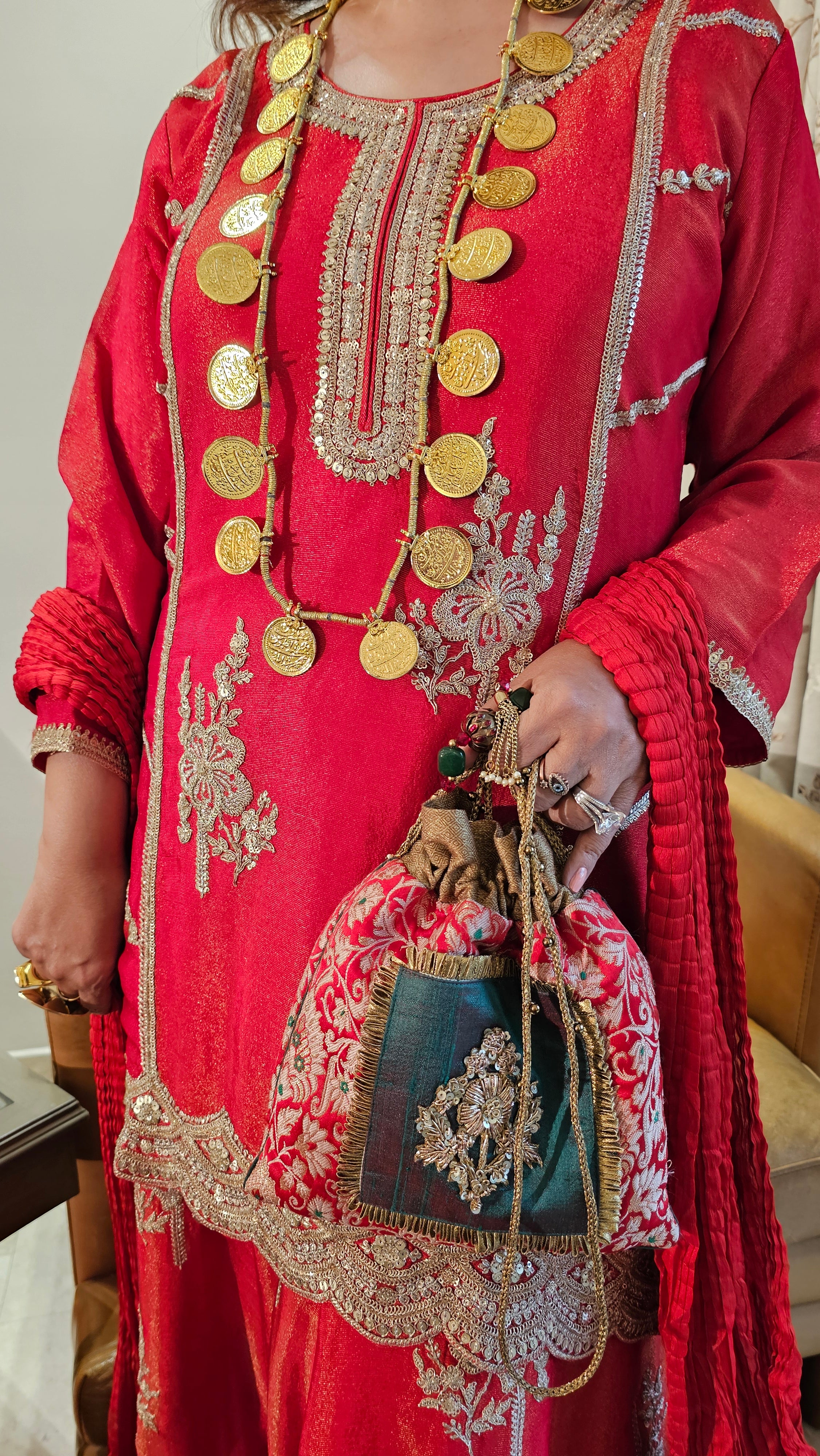 Beautiful Tissue Fabric Suit with Palazzo Embellished with Zari Work