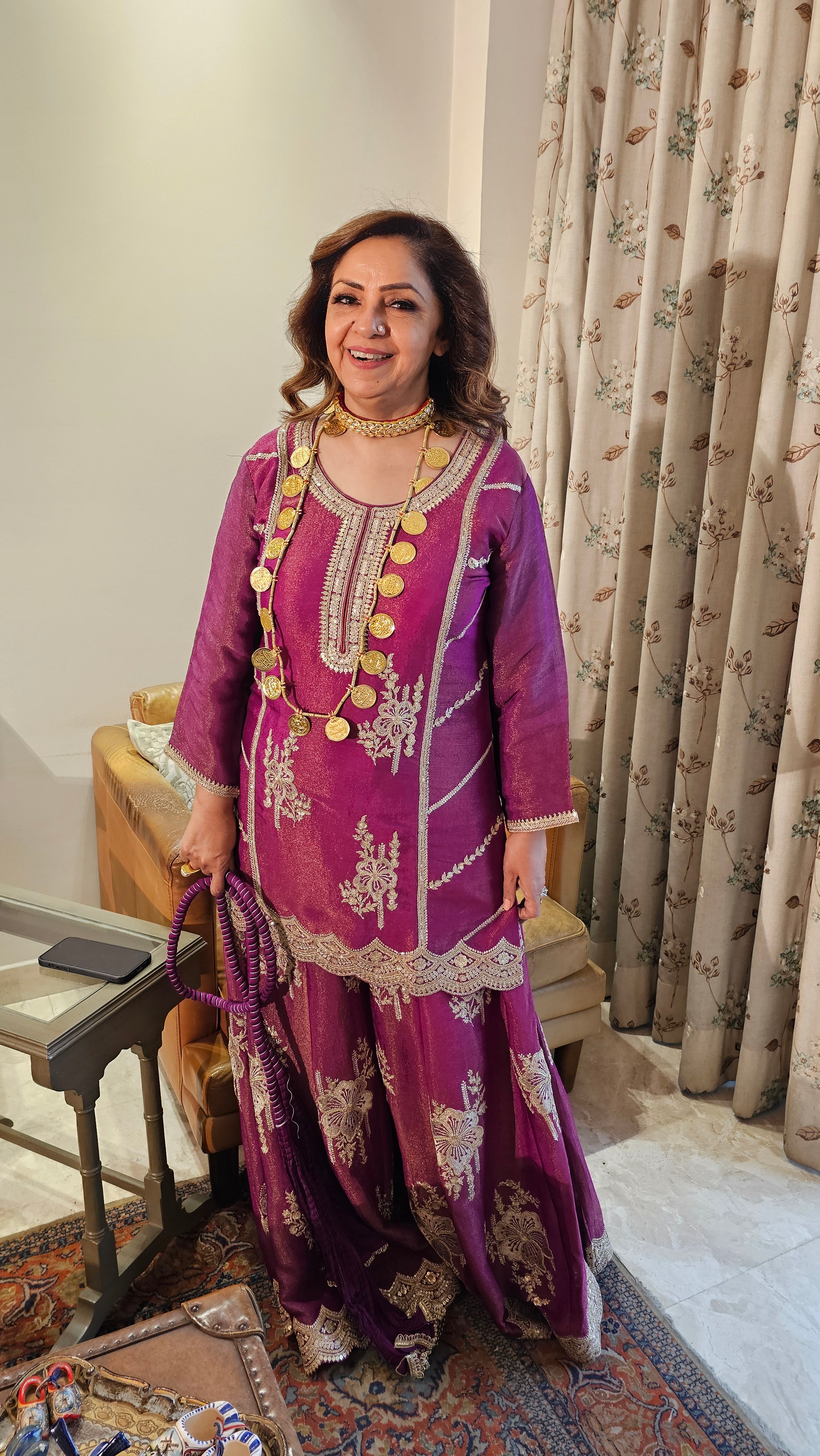 Beautiful Tissue Fabric Suit with Palazzo Embellished with Zari Work