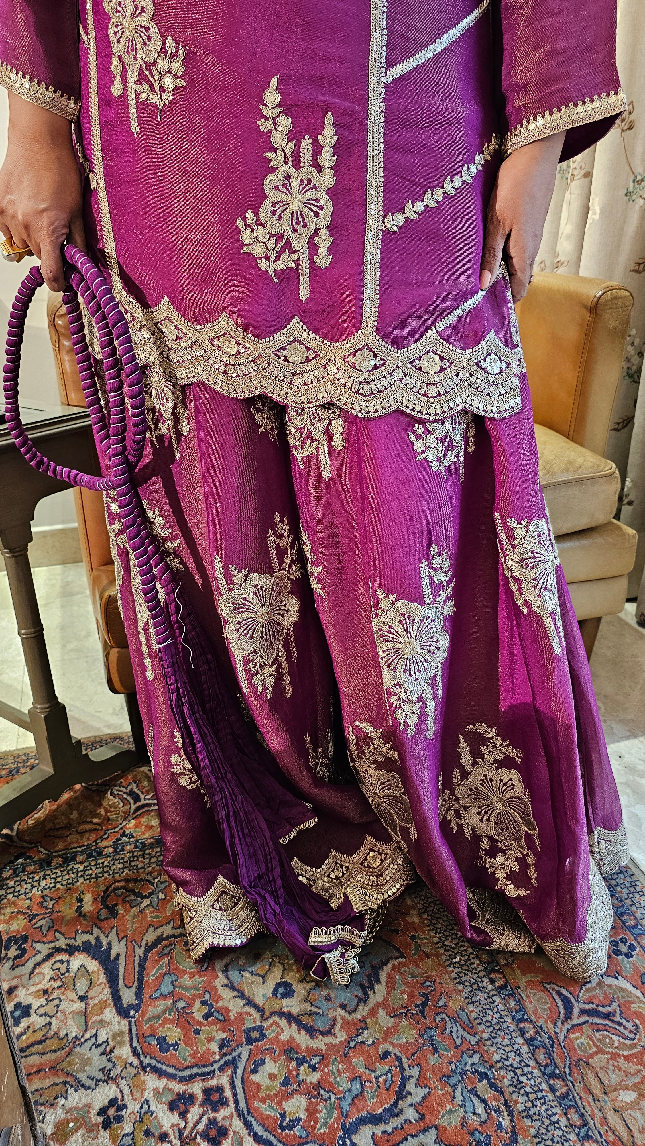 Beautiful Tissue Fabric Suit with Palazzo Embellished with Zari Work