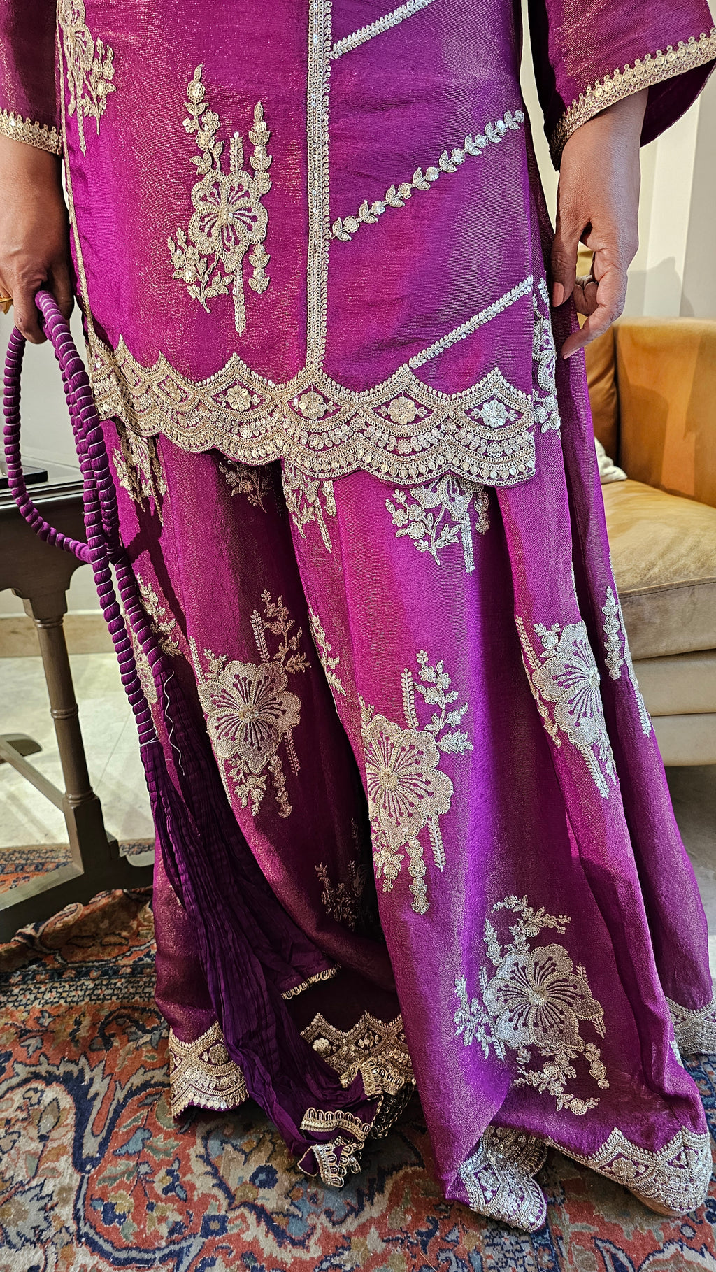 Beautiful Tissue Fabric Suit with Palazzo Embellished with Zari Work