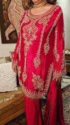 Beautiful Chinon Fabric Suit with Palazzo Embellished with Hand Work