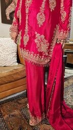 Beautiful Chinon Fabric Suit with Palazzo Embellished with Hand Work