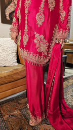 Beautiful Chinon Fabric Suit with Palazzo Embellished with Hand Work