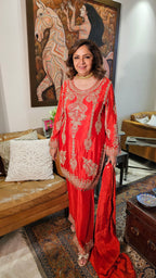 Beautiful Chinon Fabric Suit with Palazzo Embellished with Hand Work