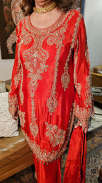 Beautiful Chinon Fabric Suit with Palazzo Embellished with Hand Work