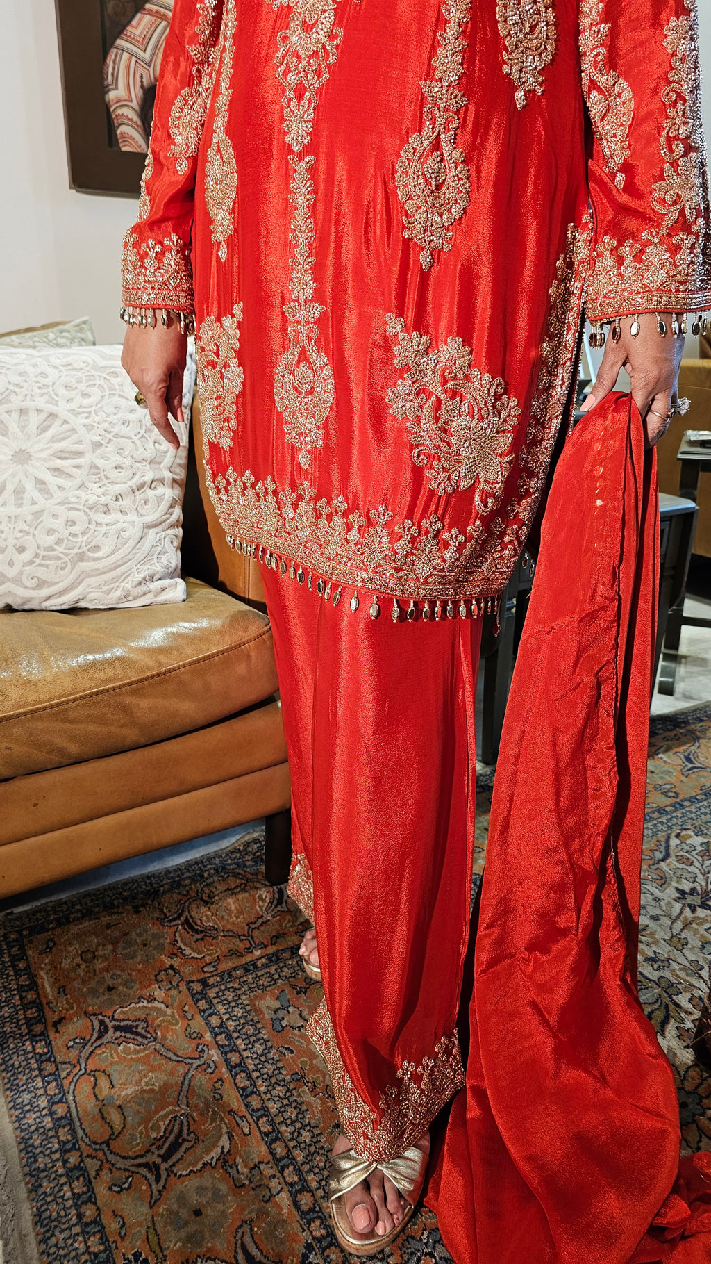 Beautiful Chinon Fabric Suit with Palazzo Embellished with Hand Work