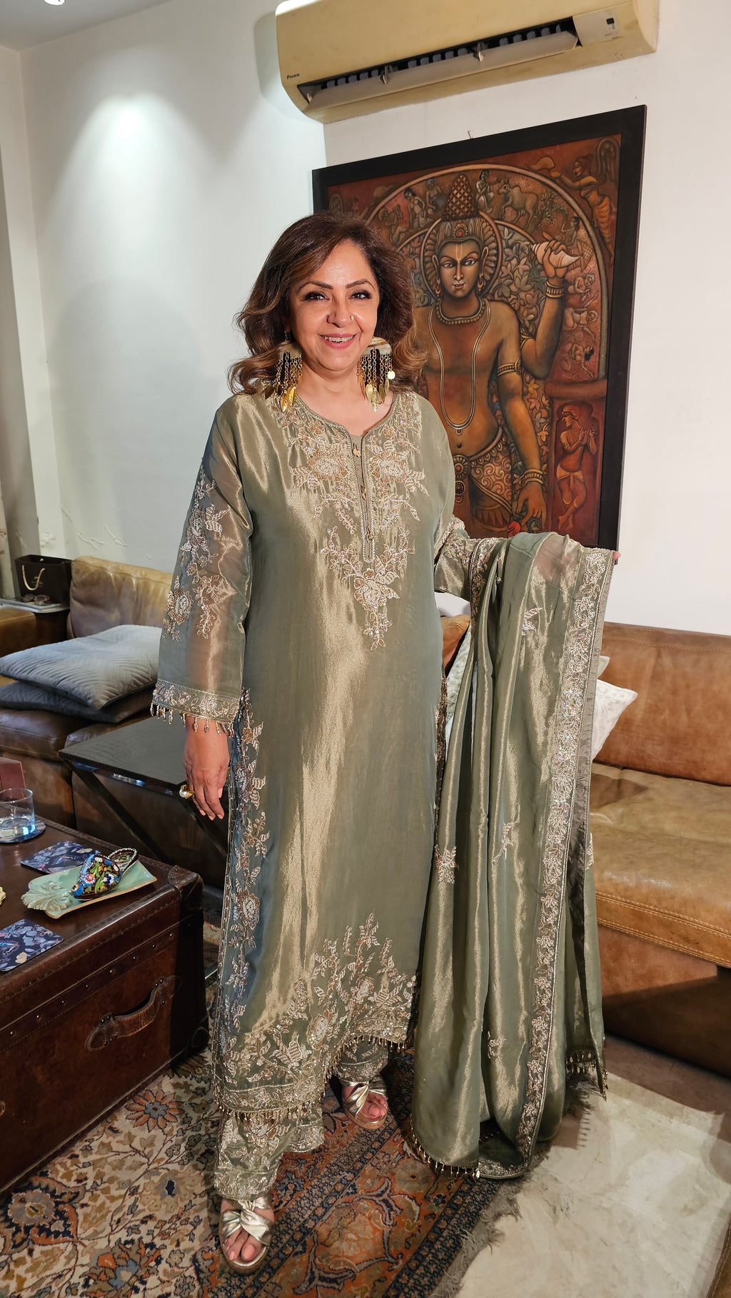 Stunning Tissue Fabric Suit with Pants Embellished with Hand Work