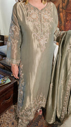 Stunning Tissue Fabric Suit with Pants Embellished with Hand Work