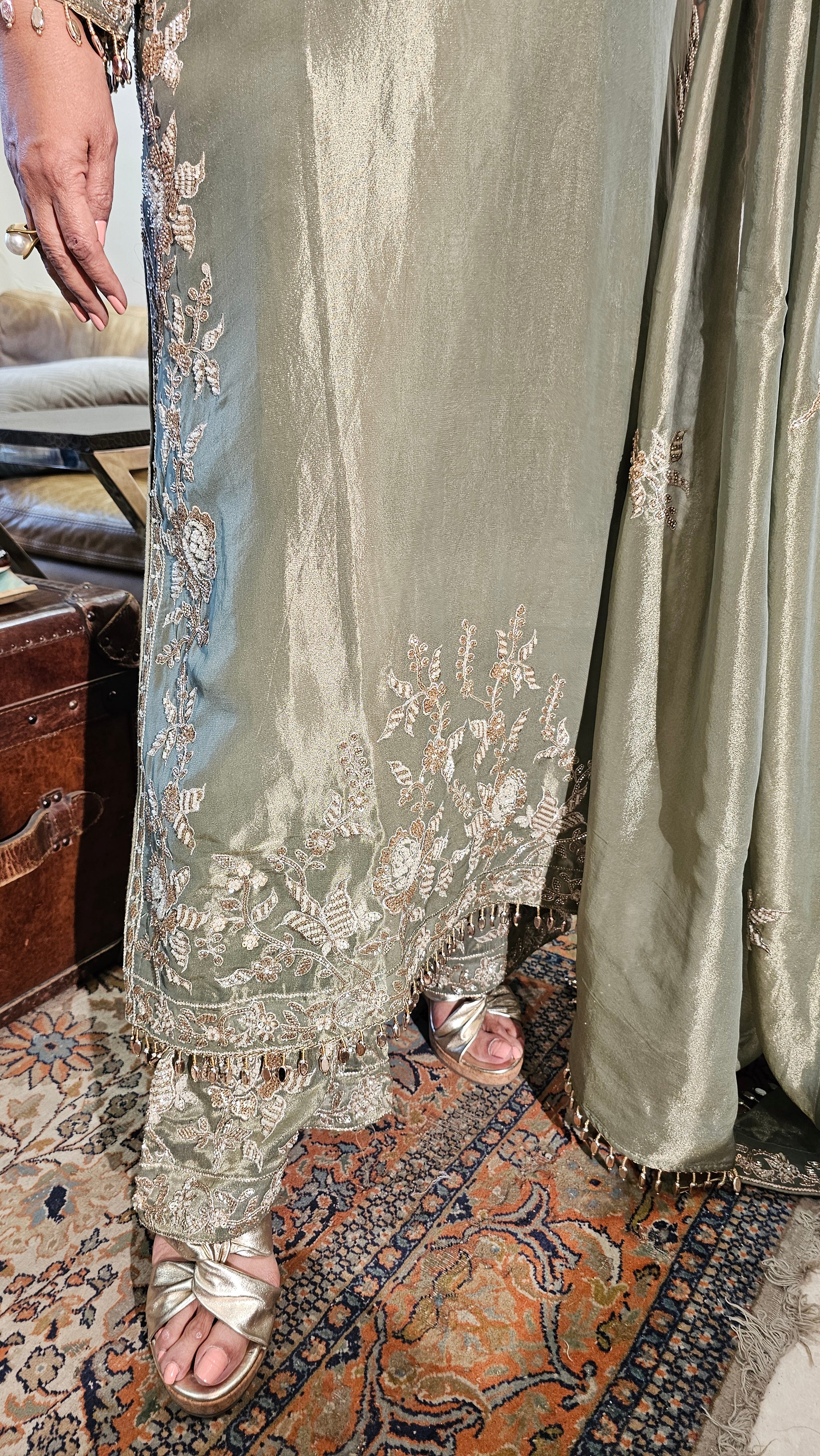 Stunning Tissue Fabric Suit with Pants Embellished with Hand Work