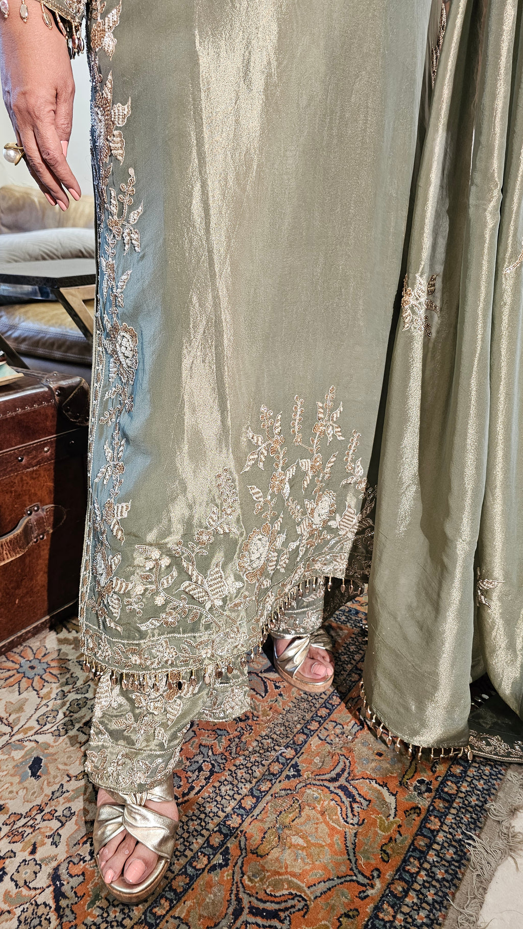Stunning Tissue Fabric Suit with Pants Embellished with Hand Work