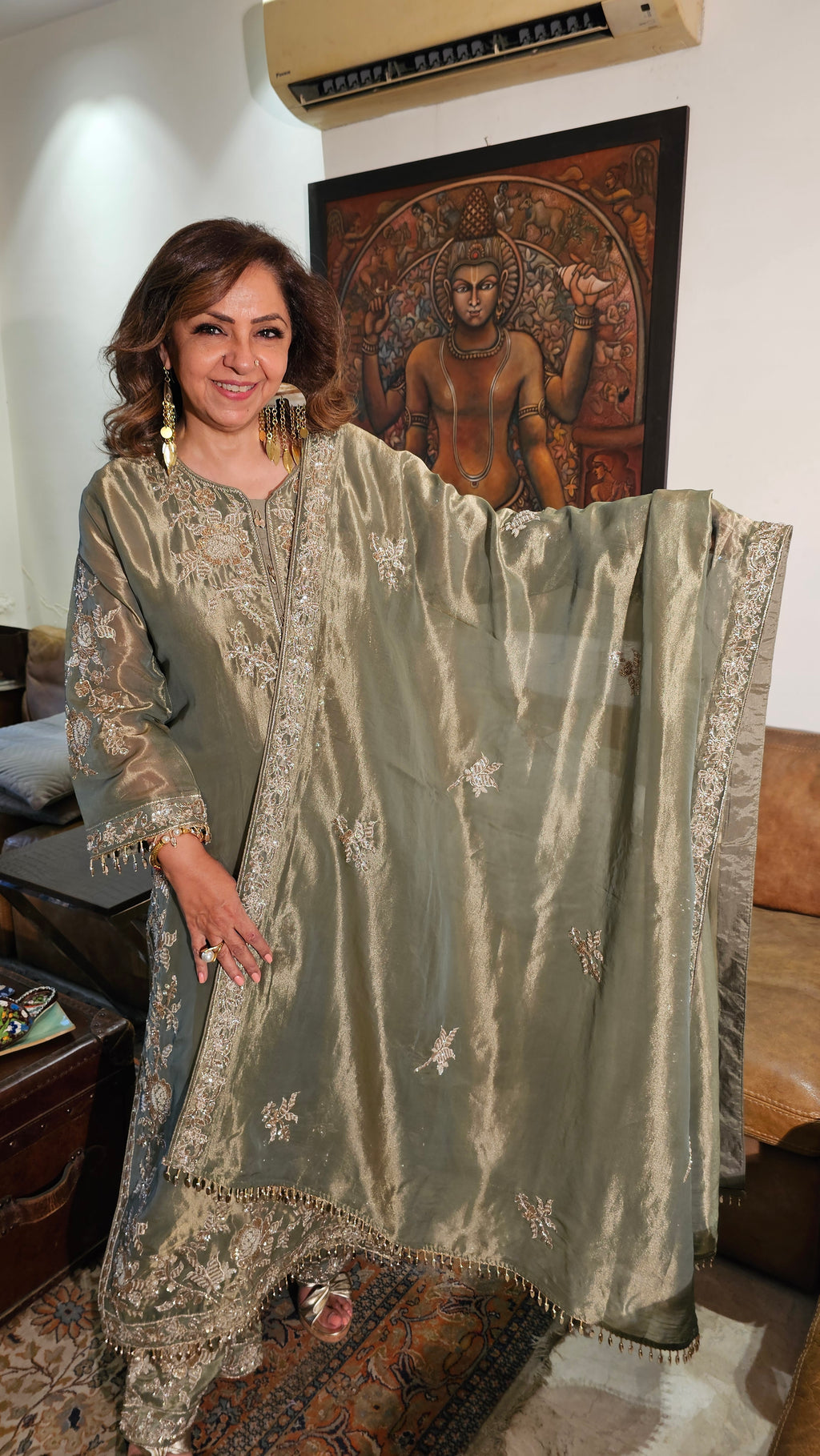 Stunning Tissue Fabric Suit with Pants Embellished with Hand Work