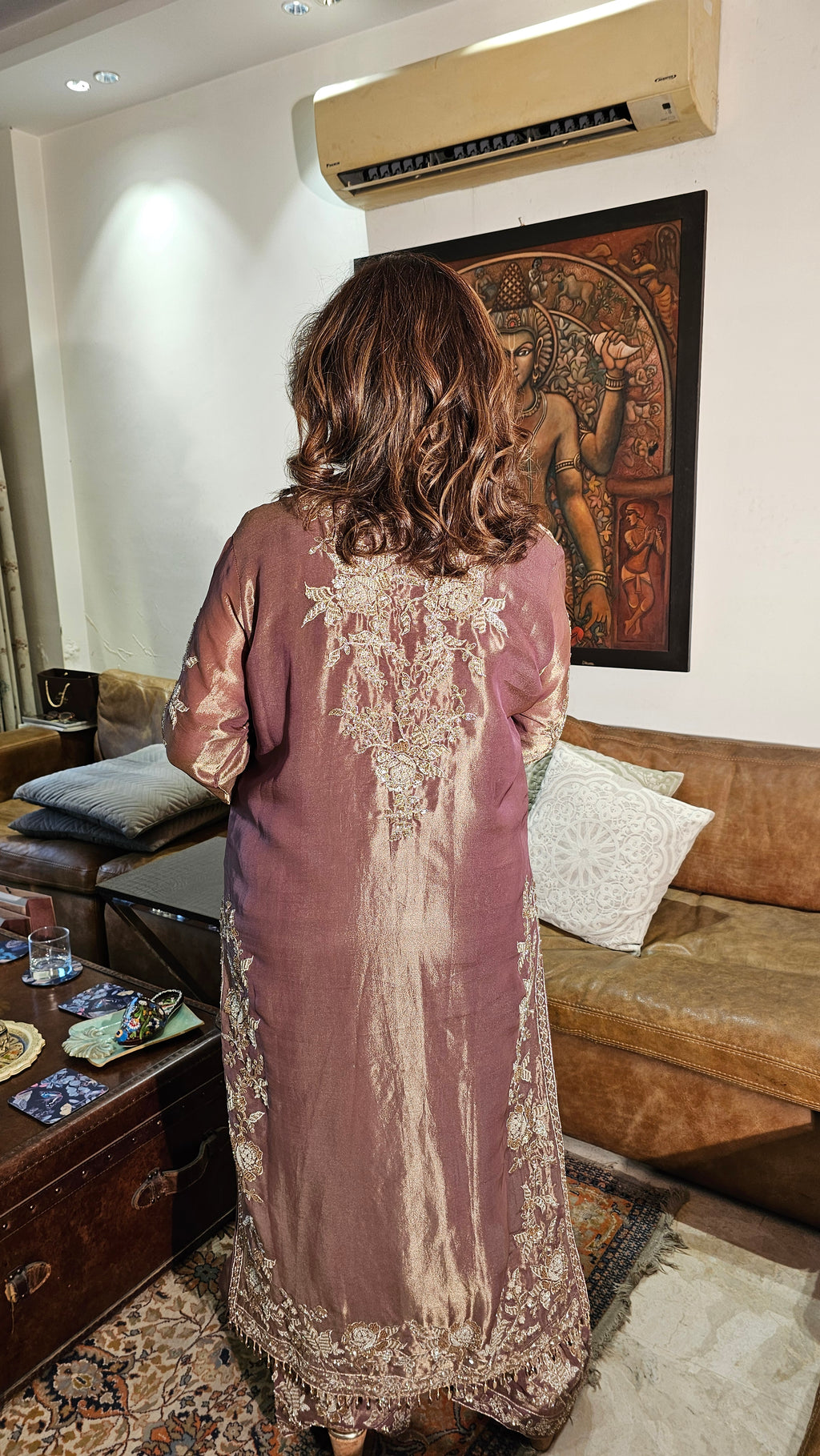 Stunning Tissue Fabric Suit with Pants Embellished with Hand Work