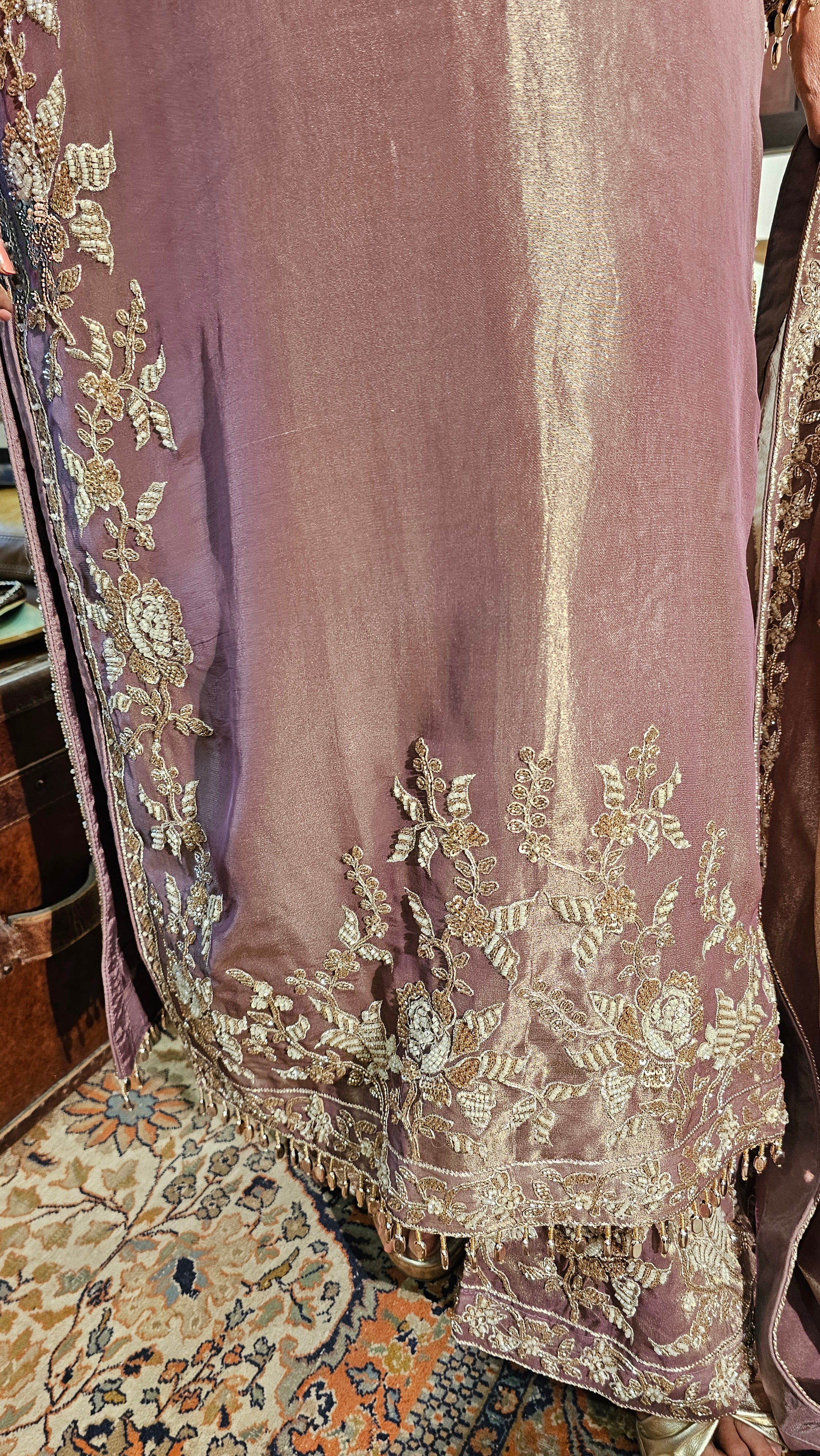 Stunning Tissue Fabric Suit with Pants Embellished with Hand Work