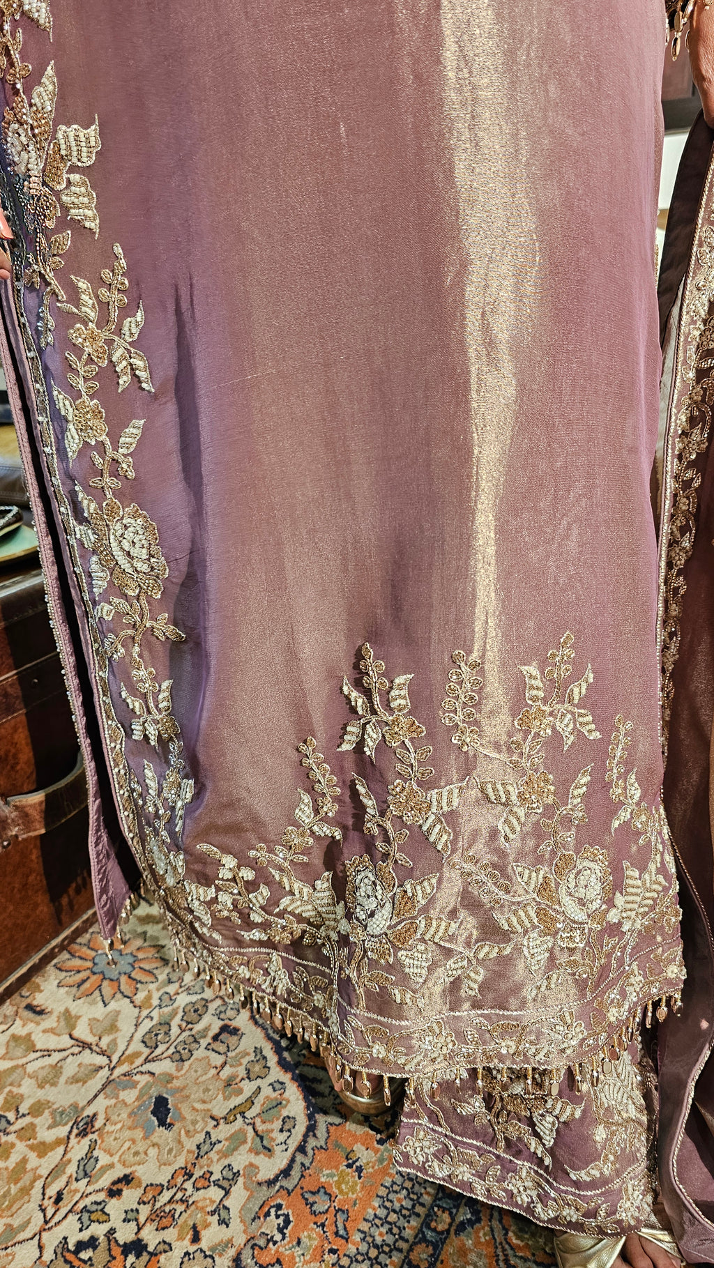 Stunning Tissue Fabric Suit with Pants Embellished with Hand Work