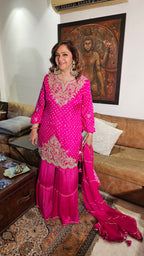Stunning Pure Bandhej Silk with Chinon Garara Embellished with Gota Patti & Hand Work