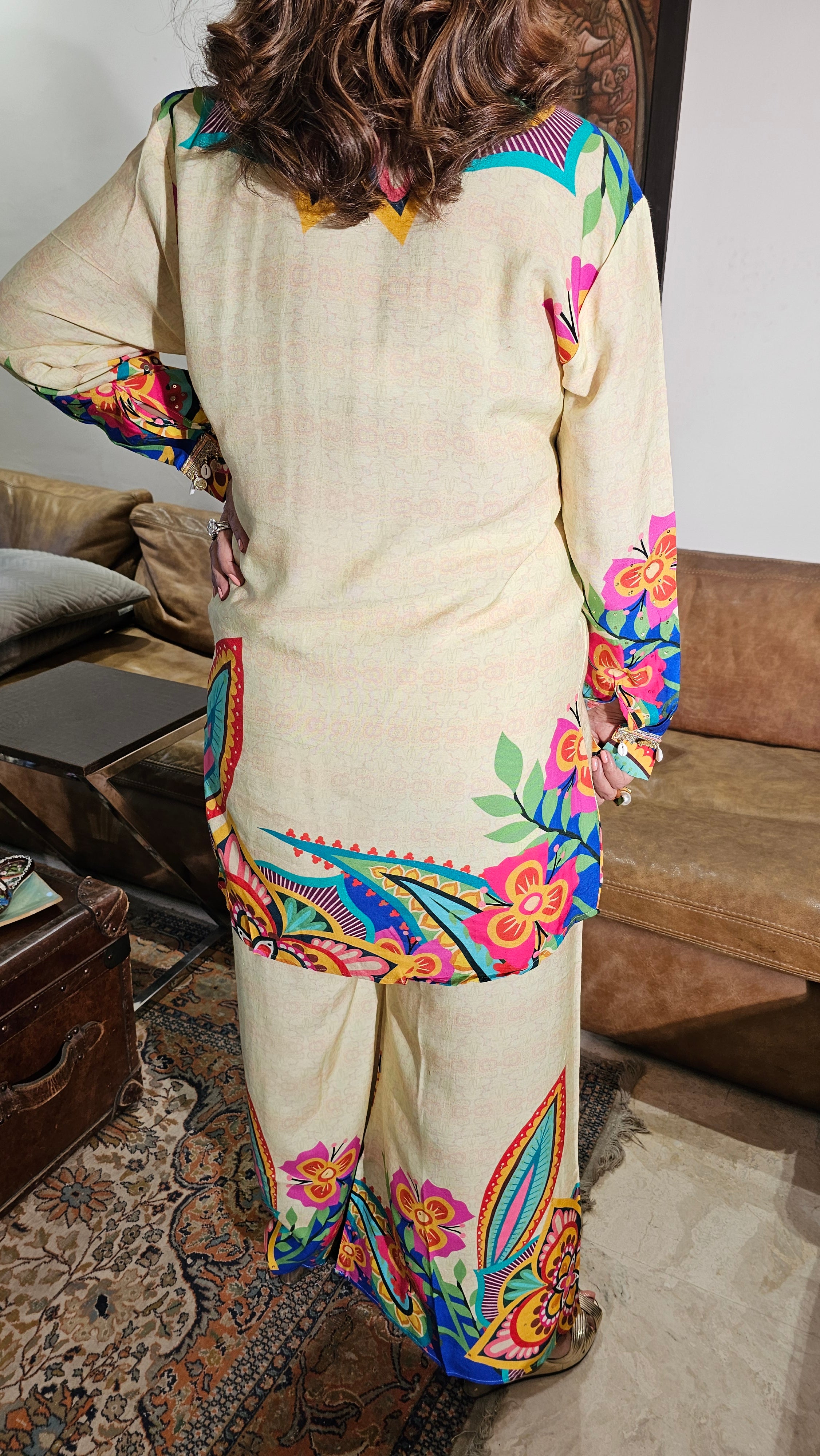 Breathable Digital Printed Muslin Fabric Co-ord Set Embellished with Pearl Work