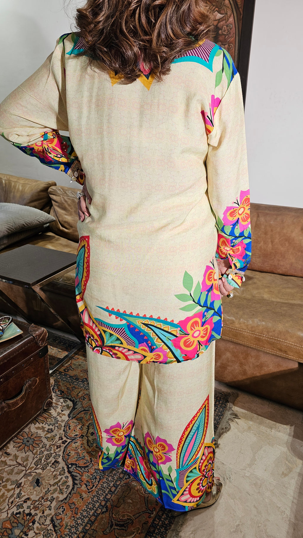 Breathable Digital Printed Muslin Fabric Co-ord Set Embellished with Pearl Work