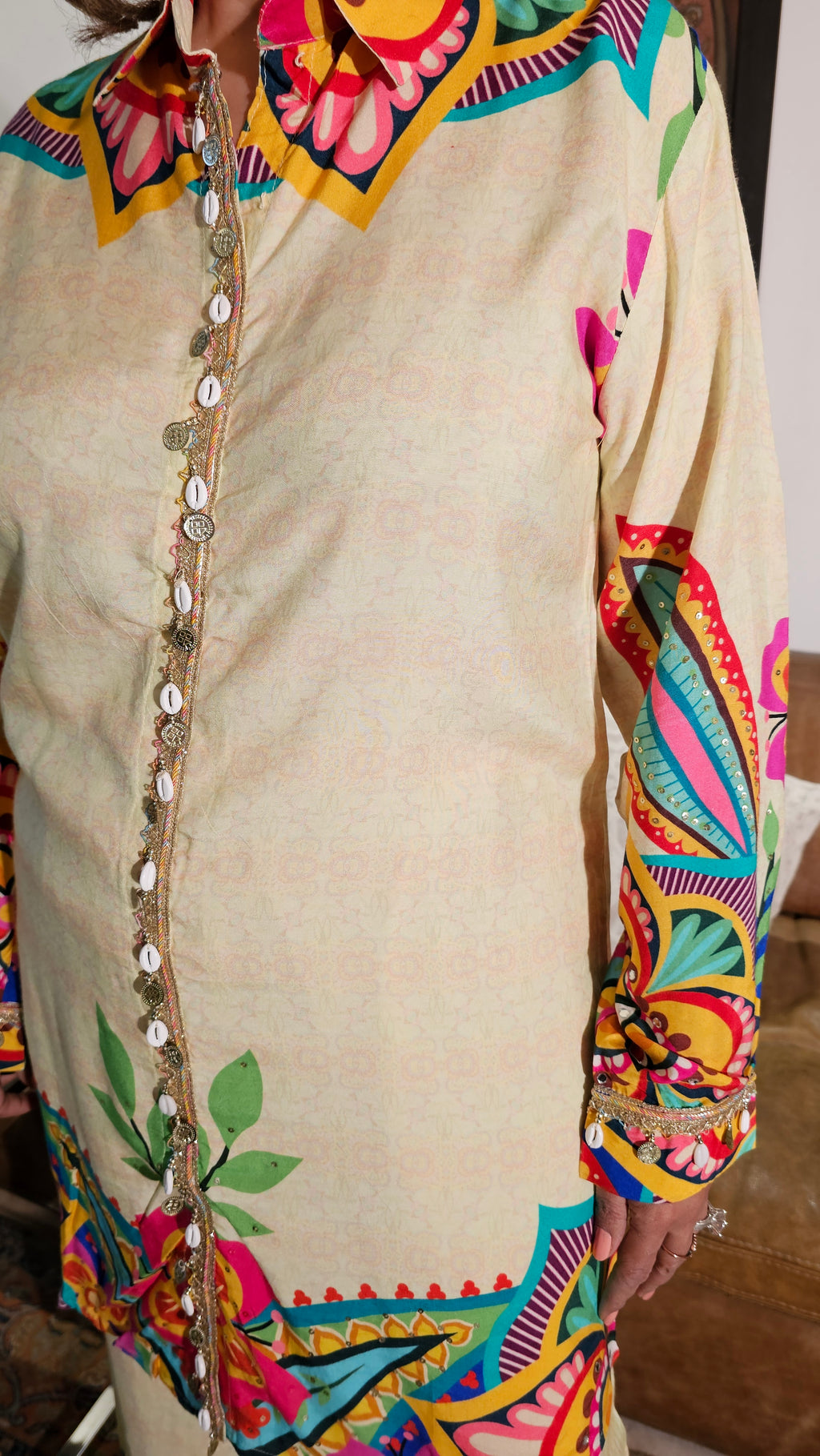 Breathable Digital Printed Muslin Fabric Co-ord Set Embellished with Pearl Work