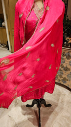 Beautiful Bandhej Print Muslin Silk Unstitched Suit With Hand Work