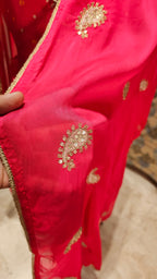 Beautiful Bandhej Print Muslin Silk Unstitched Suit With Hand Work