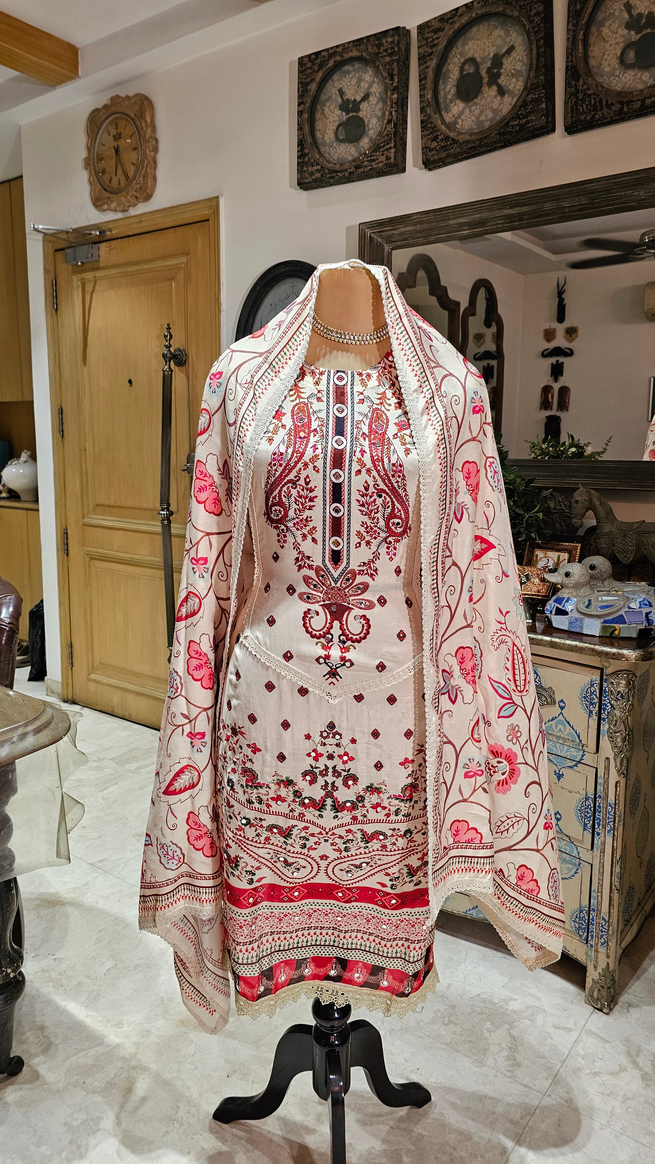 Beautiful Digital Printed Muslin Unstitched Suit With Mirror Work