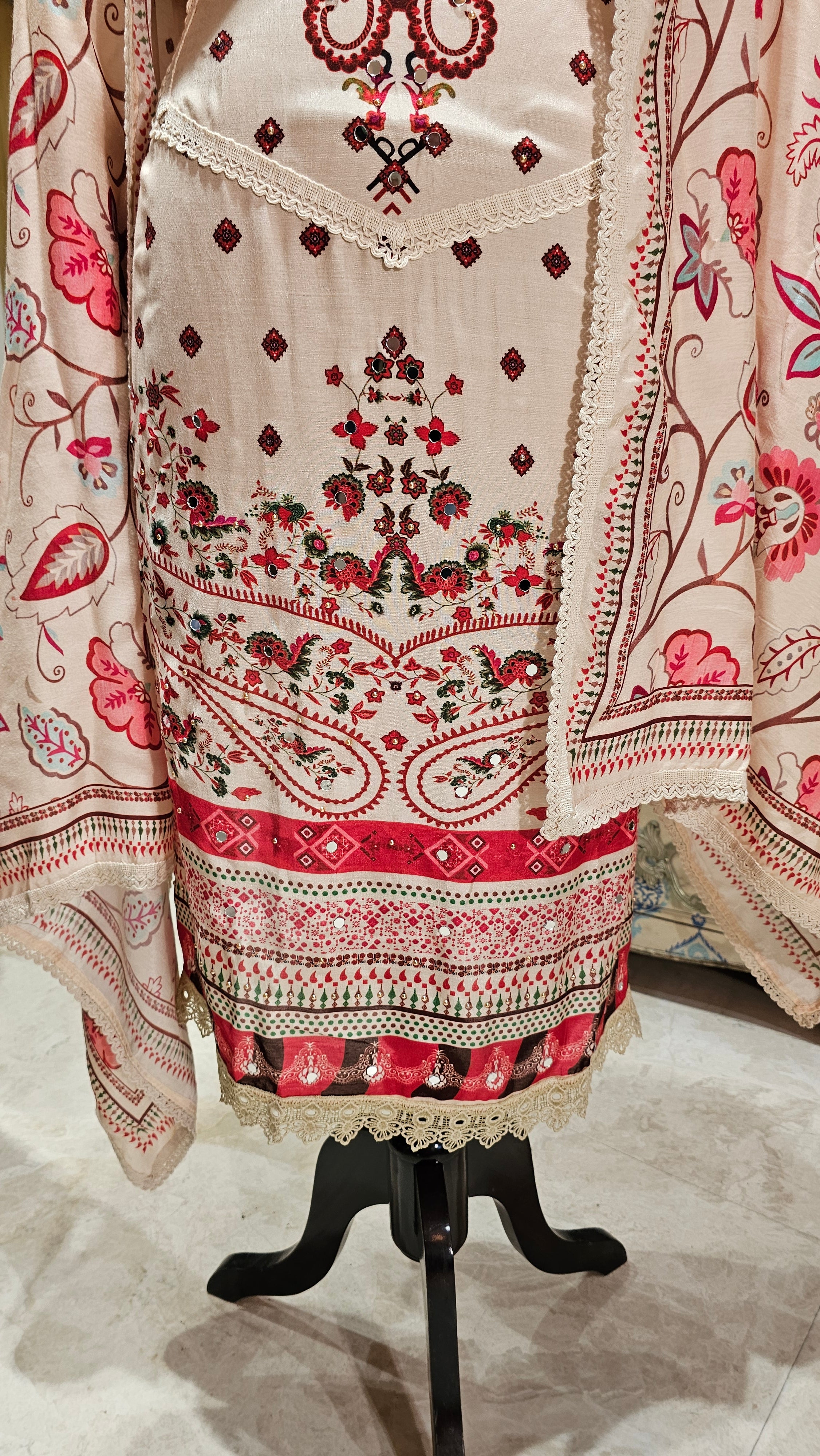 Beautiful Digital Printed Muslin Unstitched Suit With Mirror Work